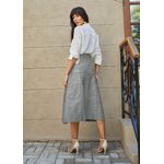 Saia De Couro Pelica Patchwork Feminina Cinza Névoa