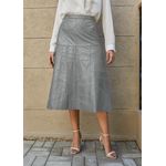 Saia De Couro Pelica Patchwork Feminina Cinza Névoa