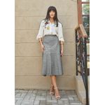 Saia De Couro Pelica Patchwork Feminina Cinza Névoa