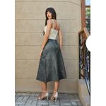 Saia De Couro Pelica Patchwork Feminina Cinza Noite