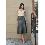 Saia De Couro Pelica Patchwork Feminina Cinza Noite
