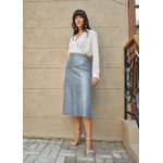 Saia De Couro Pelica Patchwork Feminina Azul Celeste