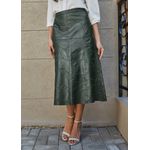 Saia De Couro Pelica Patchwork Feminina Metal Verde Musgo