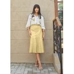 Saia De Couro Pelica Patchwork Feminina Amarelo Bebê