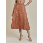 Saia De Couro Pelica Patchwork Feminina Telha