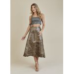 Saia De Couro Pelica Patchwork Feminina Bicolor Verniz Oliva
