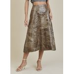 Saia De Couro Pelica Patchwork Feminina Bicolor Verniz Oliva