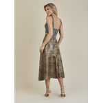Saia De Couro Pelica Patchwork Feminina Bicolor Verniz Oliva