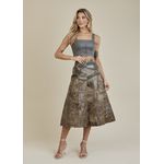 Saia De Couro Pelica Patchwork Feminina Bicolor Verniz Oliva