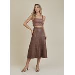 Saia De Couro Pelica Patchwork Feminina Tabaco