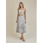 Saia De Couro Pelica Patchwork Feminina Bicolor Cinza