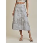 Saia De Couro Pelica Patchwork Feminina Bicolor Cinza