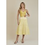 Saia De Couro Pelica Patchwork Feminina Bicolor Amarelo Limão