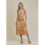 Saia De Couro Pelica Patchwork Feminina Bicolor Mostarda