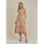 Saia De Couro Pelica Patchwork Feminina Bicolor Amêndoa