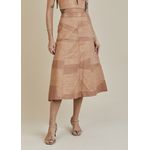 Saia De Couro Pelica Patchwork Feminina Bicolor Amêndoa