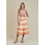 Saia De Couro Pelica Patchwork Feminina Bicolor Salmão