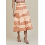 Saia De Couro Pelica Patchwork Feminina Bicolor Salmão