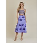 Saia De Couro Pelica Patchwork Feminina Bicolor Celeste