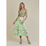 Saia De Couro Pelica Patchwork Feminina Bicolor Metal Verde Água
