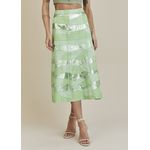 Saia De Couro Pelica Patchwork Feminina Bicolor Metal Verde Água