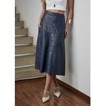 Saia De Couro Pelica Patchwork Feminina Azul Marinho