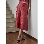 Saia De Couro Pelica Patchwork Feminina Bicolor Vermelho