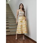 Saia De Couro Pelica Patchwork Feminina Bicolor Amarelo