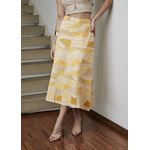 Saia De Couro Pelica Patchwork Feminina Bicolor Amarelo