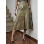 Saia De Couro Pelica Patchwork Feminina Bicolor Abacate
