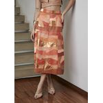 Saia De Couro Pelica Patchwork Feminina Bicolor Coral