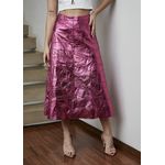 Saia De Couro Pelica Patchwork Feminina Metal Rosa