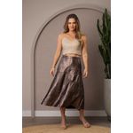 Saia De Couro Pelica Patchwork Feminina Metal Bronze