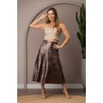 Saia De Couro Pelica Patchwork Feminina Metal Bronze