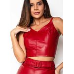 Cropped de Couro Feminino Vermelho Carmim Dayane 