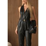 Macacão Couro Pelica Feminino Preto