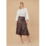 Saia De Couro Pelica Patchwork Feminina Estonada Marrom