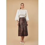 Saia De Couro Pelica Patchwork Feminina Estonada Marrom