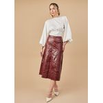 Saia De Couro Pelica Patchwork Feminina Verniz Bordo