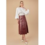 Saia De Couro Pelica Patchwork Feminina Verniz Bordo