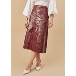 Saia De Couro Pelica Patchwork Feminina Verniz Bordo