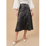 Saia De Couro Pelica Patchwork Feminina Verniz Preto