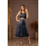 Saia De Couro Azul Vintage Marinho Brenda 