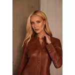 Camisa de Couro Pelica Feminina Caramelo Andrea