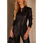 Camisa de Couro Pelica Feminina Preta Andrea 