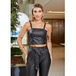 Calça Clochard de Couro Feminina Preto Sarah