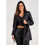 Casaco 3/4 em Couro Feminino Preto Manuela 