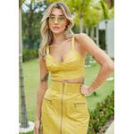 Cropped de Couro Feminino Amarelo 