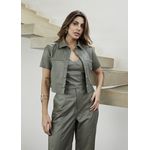 Camisa Cropped de Couro Feminino Verde Oliva Lara 