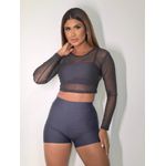Blusa Tule Manga Longa Preta